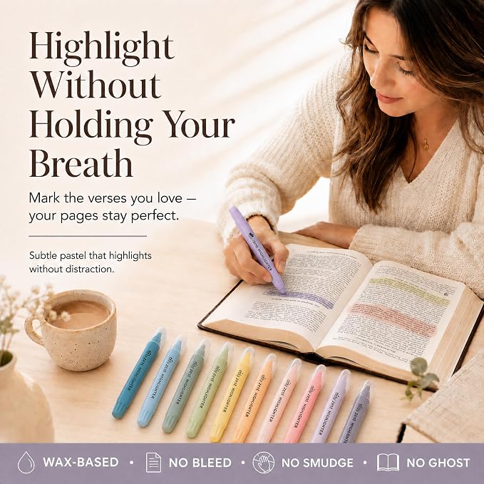 10 Pack Bible Safe Highlighters - Dusty Color, Wax Highlighters | No Bleed, Scripture Markers for Journaling, Study Accessories and School Supplies