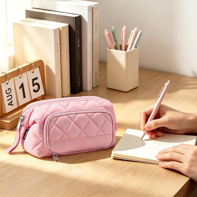 Zannaki Soft Quilted Large Pencil Pouch Organizer with Wide Opening for Boys Girls Teens - Extra Big Capacity Pen Pencil Bag with Zipper, Portable Pencil Case Box for School, College, Cosmetic Gift