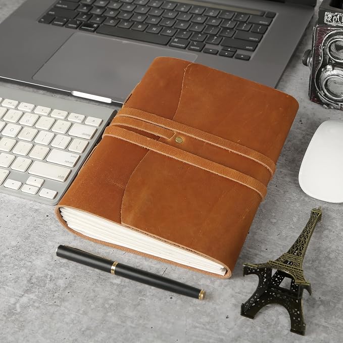 KomalC Handmade Leather Journal/Writing Notebook Diary/Bound Daily Notepad For Men & Women Unlined Paper Medium, writing pad gift for artist, sketch (Tan, 7 x 5)