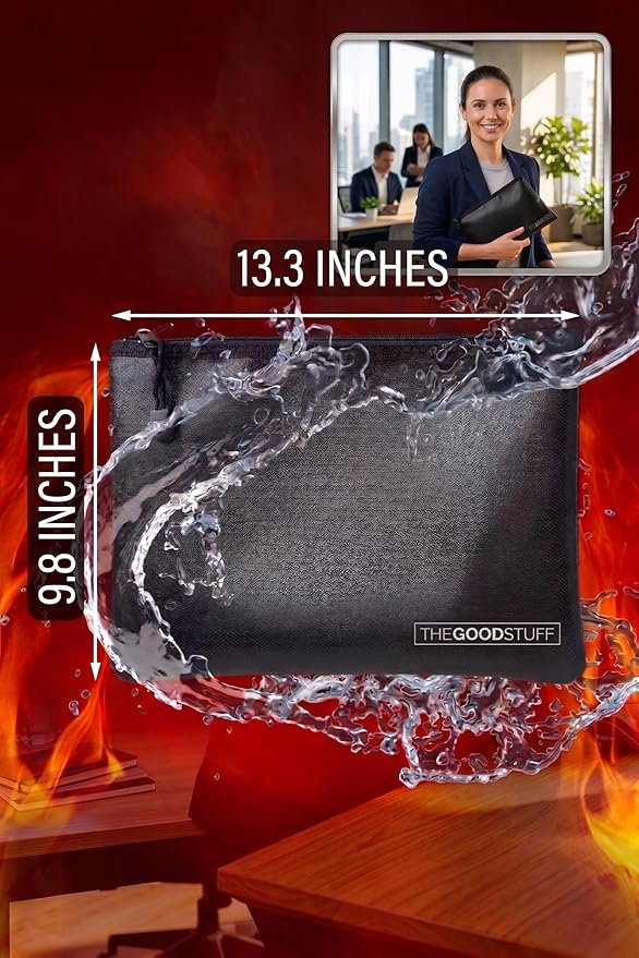 Fireproof Document Pouch (10"x13") - Protect Cash and Papers from Fire | 2000°F Rated - Zippered Water-Resistant Storage for Passports, Certificates, Money and Important Documents