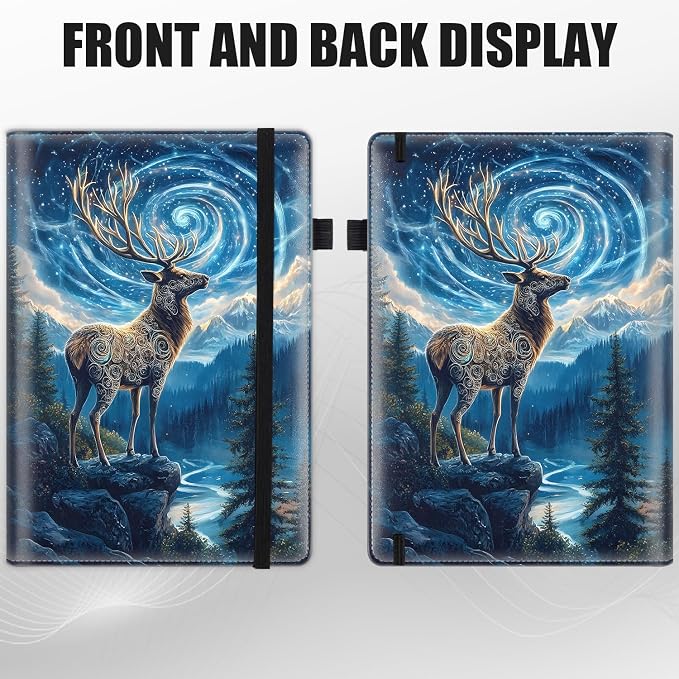 Hardcover Executive Notebooks, A5 PU Leather Lined Journal Notebook, 200 Pages Thick Paper Subject Notebooks for School,Work,Home Writing Business Notebook, Diary Book, Deer in Forest