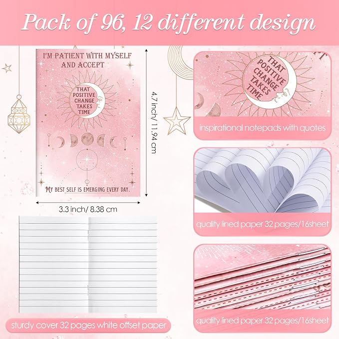 Tatuo 24 Pcs Positive Affirmation Notebooks Inspirational Notebook Small Motivational Encouragement Notepads Pink Daily Affirmations Self Care Journal for Back to School Women Teacher Student Gifts