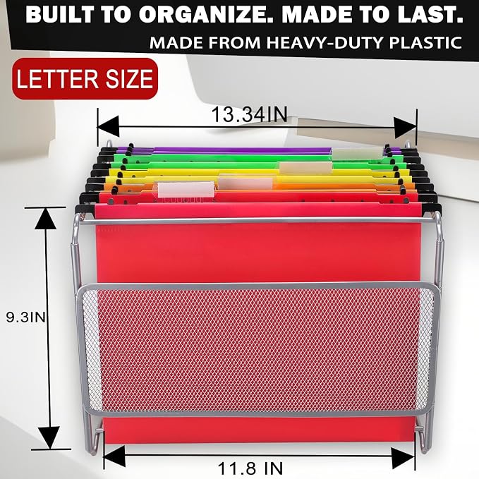 Navona 10 Pack Plastic Hanging File Folders, Letter Size | Heavy Duty 2" Expanding Pockets with Clear Tabs, Reusable File Organizer for Home, Office & Filing Cabinets, 10 Colors
