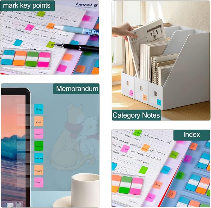 Golcellia 480 Pieces Sticky Tabs Transparent Sticky Notes, Colored Page Markers for Bookmarks, Writable and Repositionable Index Annotation Tabs