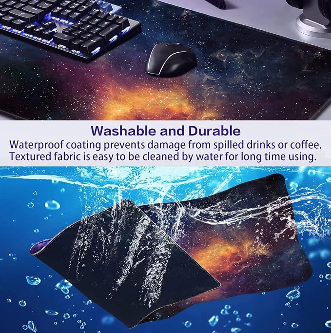 Large Starry Sky Mouse Pad with Stitched Edges, Computer Keyboard Desk Pad | Large Extended Mouse Pad; Full Desk Coverage; Waterproof Coating; Stable Anti-Slide Base For Gaming, Office, Study Daily Use