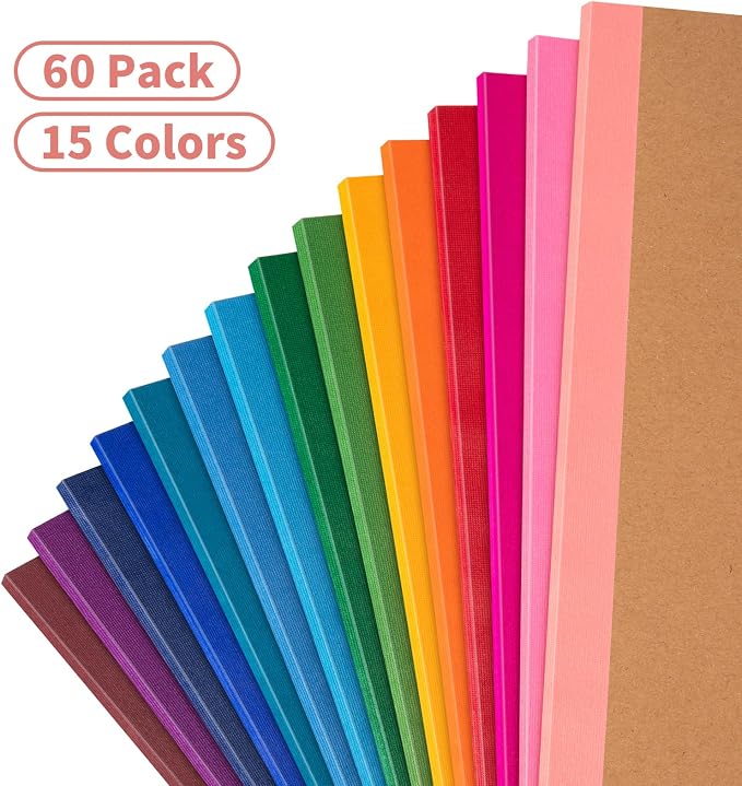 60 Pack Blank Notebook Journals Bulk, A5 Unlined Paper Composition Notebook, 8.3”x 5.5”, Kraft Cover with Rainbow Spines, 15 Colors 60 Pages for School Office Travel