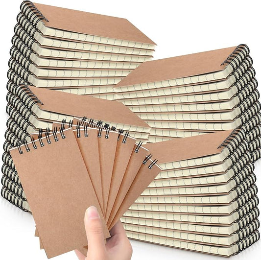 Tenceur 54 Pcs Mini Spiral Notebook 3" x 5" Top Bound Small Spiral Notepads Pocket Notebook Spiral Memo Pads 120 Pages Sketchbook College Ruled Journals for Kids Home Office School (Brown)