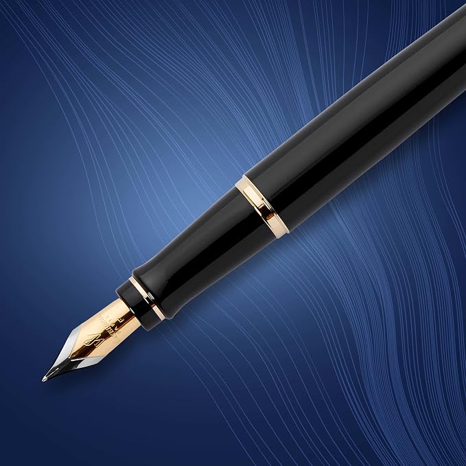 Waterman Expert Fountain Pen, Gloss Black with 23k Gold Trim, Fine Nib, Includes Gift Box - Luxury Writing