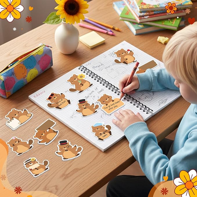 Xqumoi 30 Pack Groundhog Sticky Notes - Cute Animal Self Sticky Notepads Notes Pads Writing Memo Pads Office School Supply Birthday Groundhog Lover Gift Goodies Bag Fillers