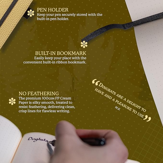 Dingbats* Wildlife Grid Writing Journal Notebook A5 - Vegan Leather Hardcover - Ideal for Work, Travel - Pocket, Elastic Closure, & Bookmark