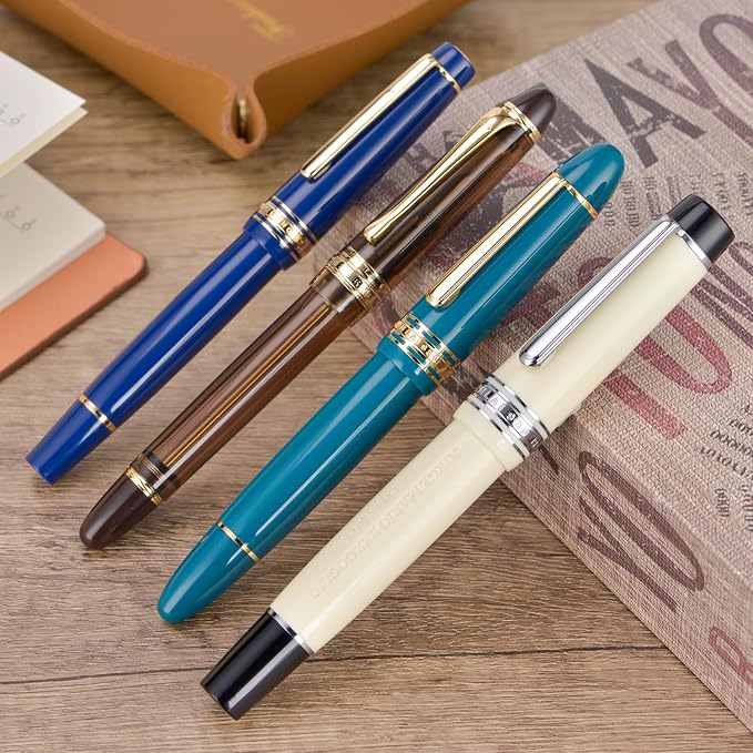 Wikult Yongsheng Junlai 930 Piston Fountain Pen, Ivory White Size 9 Iridiun Fine Nib, Fence Ink Tank Flat Top Design with Pope Memorial Engraving Limited Edition (Silver Trim)