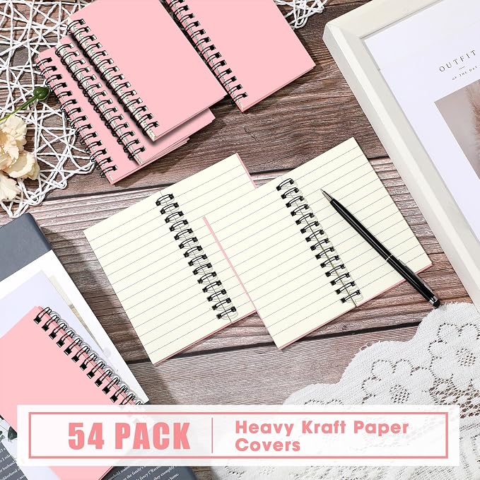 Jutom 54 Pcs Small Spiral Notebooks Memo Pads 3x5 Bulk Small Pocket Notepads Back to School Supplies Mini Notebook with Lined Mini Journals for Office & Work, 120 Pages (Pink)