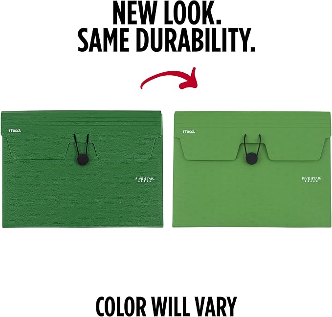 Five Star Expanding File Organizer, 6-Pocket Accordian File Organizer, Bungee Closure, Holds 8-1/2" x 11" Paper, Forest Green (350100D-ECM)