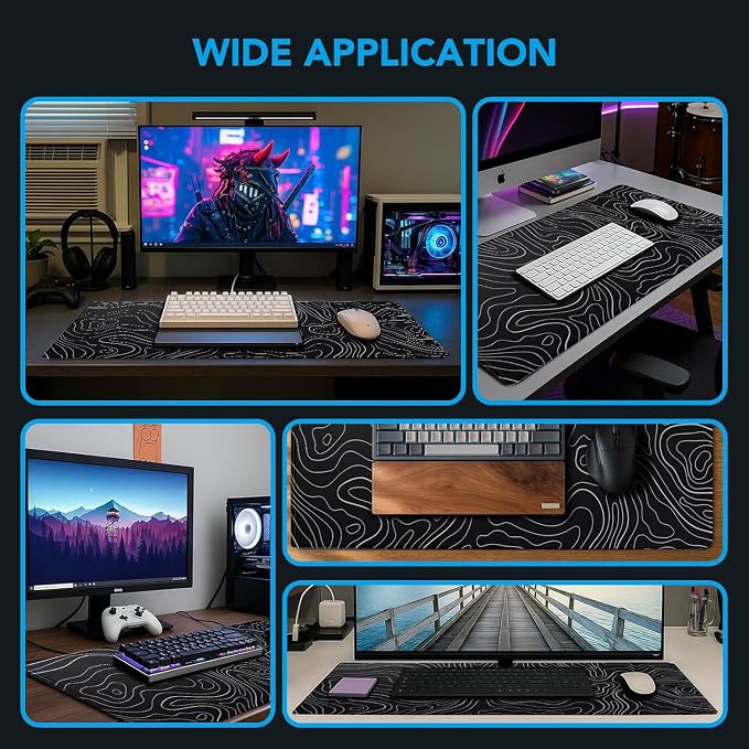 Large Mouse Pad, Waterproof Gaming Mousepad with Non-Slip Rubber Base, Stitched Edges, XXL Computer Long Keyboard Mouse Mat for Gamer, Office & Home, 31.5" x 15.7", Black White Lines