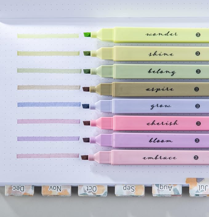 DIVERSEBEE Bible Highlighters with Soft Chisel Tip, No Bleed (Figs) | 8 Pack Assorted Colors Pens, Quick Dry, Cute Aesthetic Markers, Bible Study Journaling Supplies and Accessories