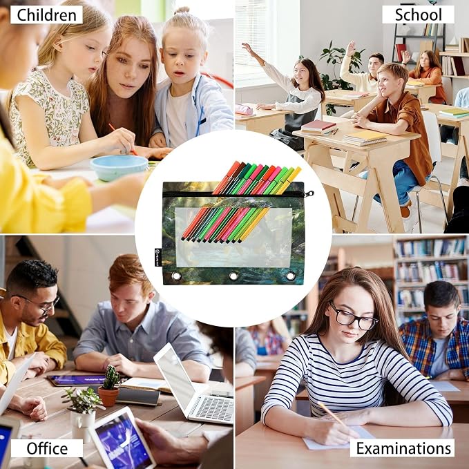 Largemouth Bass Fish Pencil Pouches for 3 Ring Binder, Zipper Binder Pencil Case, 2 Pack Clear Window Case Bag for Office Organizers