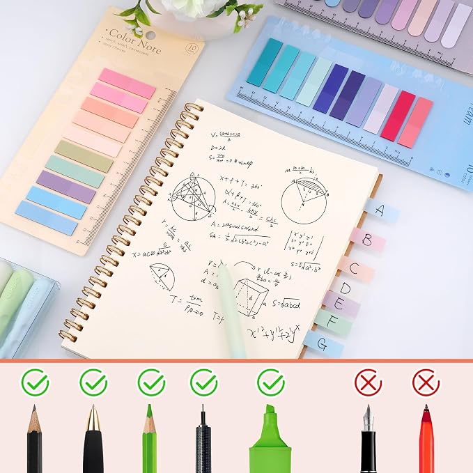 JIANTA 2000Pcs Book Tabs for Annotating, Writable Sticky Tabs | Transparent Page Markers with Ruler, Repositionable Index Tabs for Binders, Notebooks, Study Notes and Multi Color Book Flags