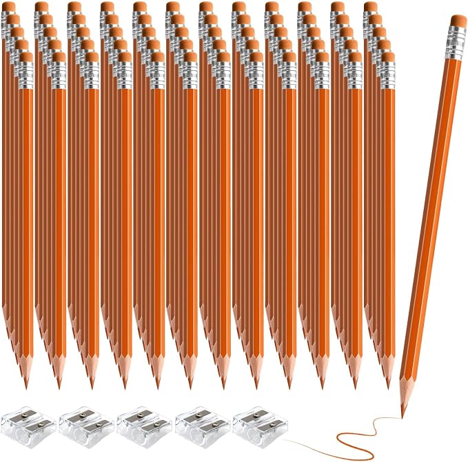 60 PCS Orange Pencils Bulk with Eraser, Pre-Sharpened HB Spring & Easter Pencils for Kids, School Supplies for Writing, Drawing & Easter Art Crafts(Orange)