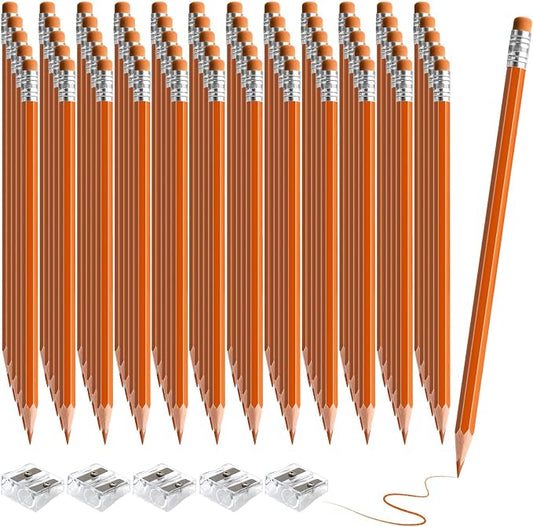 60 PCS Orange Pencils Bulk with Eraser, Pre-Sharpened HB Spring & Easter Pencils for Kids, School Supplies for Writing, Drawing & Easter Art Crafts(Orange)