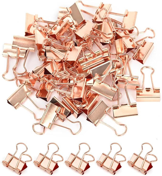 Binder Clips, 50 Pack, 0.75 in Small Paper Clips for Office,（Rose Gold）