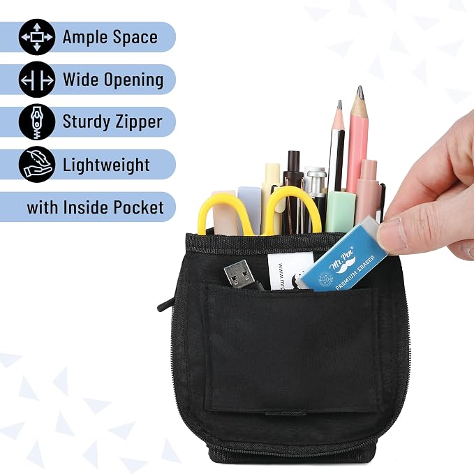 Mr. Pen- Standing Pencil Case Pouch, Sit & Lay Mesh-View Design | Black & Blue, Interior Pocket & 2 Elastic Binder Loops, Cute Pencil Case for Girls and Boys