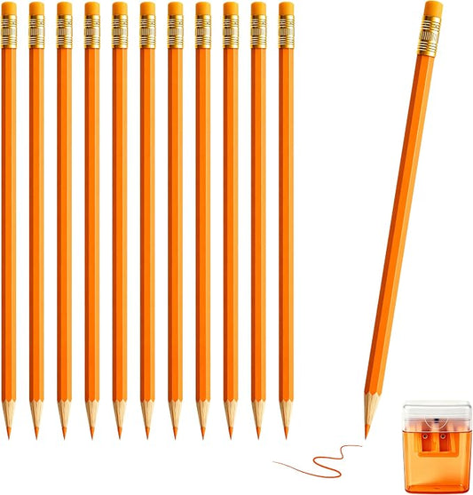 12 Pcs Orange Pencils with Eraser for Kids HB Erasable Pencils Pre-Sharpened Professional Wooden Pencils Set, Ideal for School Writing, Drawing, Sketching, Coloring and Creative Projects(Orange)