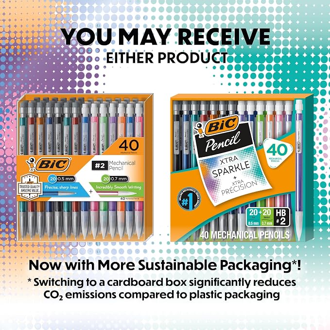 BIC Mechanical Pencils #2 XtraSmooth, 20 .7mm & 20 .5mm, Pack of 40 | Assorted Colored Barrels, Bulk School Supplies for Teachers and Classrooms, 40-Count Pack