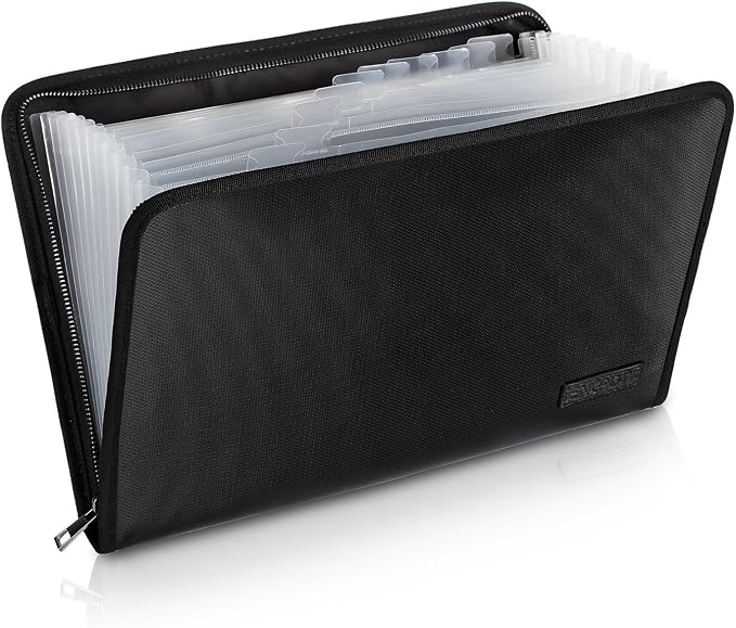 ENGPOW Expanding File Folder,Fireproof 13 Pockets Document Organizer Bag | Accordion File Organizer with Zipper＆Labels,Portable Home Travel Safe Storage for Important Files,Papers,Letter Size,Black