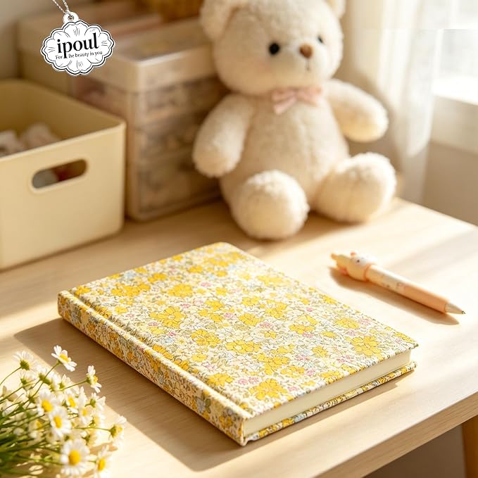 ipoul Yellow Notebook, Floral Journal for Writing, Journal for Teen Girls, A5, Ruled, Hardcover, Lay-flat, Cute Girls Diary, Birthday Gift for Women, Daughter, Granddaughter, School Supplies