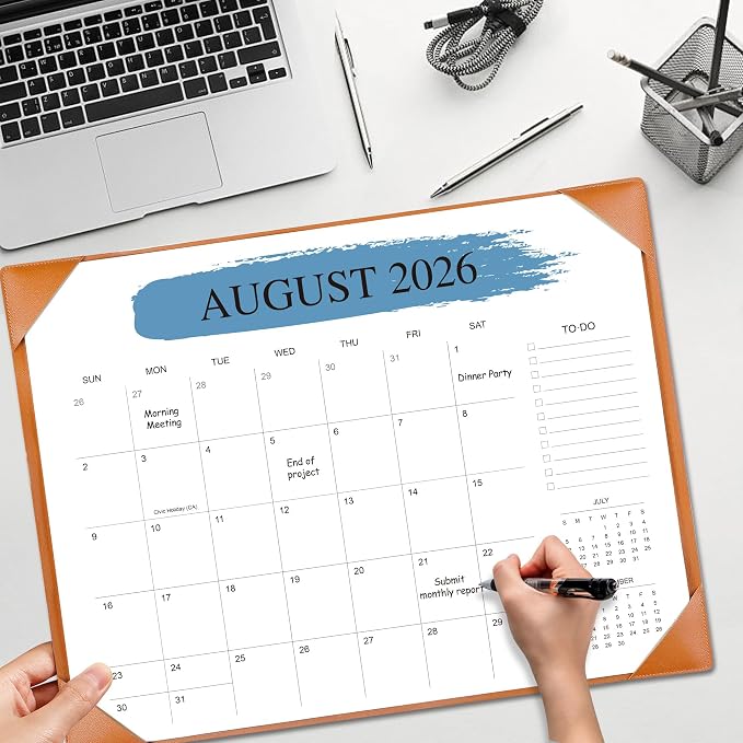 Desk Calendar 2026-2027 with Desktop Mat （22" x 17"）– Jul. 2026 - Dec. 2027 (Brown)