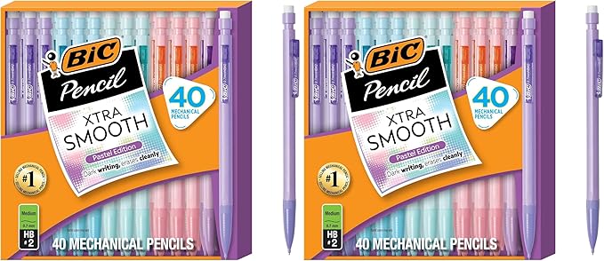 BIC Xtra-Smooth Pastel Mechanical Pencils with Erasers, Medium Point (0.7mm), Bulk Mechanical Pencils for School or Office Supplies, 40 Count (Pack of 2)