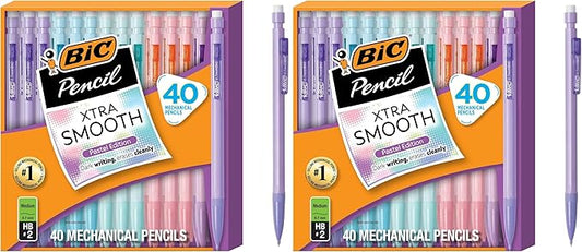 BIC Xtra-Smooth Pastel Mechanical Pencils with Erasers, Medium Point (0.7mm), Bulk Mechanical Pencils for School or Office Supplies, 40 Count (Pack of 2)