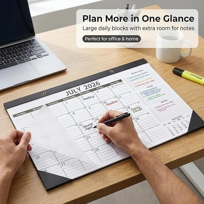 Calendar 2026-2027 (2 Pack) - 18 Month Desk Calendar 2026-2027(July 2026 - Dec 2027), 17" x 12" Desk Calendar with Thick 120 GSM Paper for School & Office.