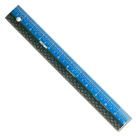 Victor Easy Read Stainless Steel Ruler, Standard/Metric, 12" Long, Blue