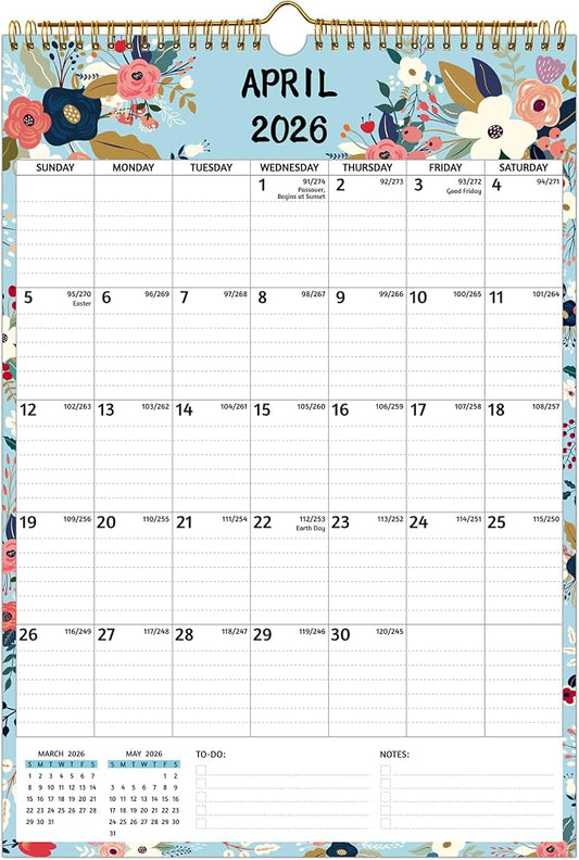 Wall Calendar 2026-2027 – Apr.2026 - Sep.2027, Calendar 2026-2027 Wall, 18 Monthly Calendar, 12 x 17 In, 2026-25 Calendar with Large Blocks, Thick Paper, Holidays, To-do ＆ Notes, Great for Organizing