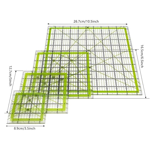 Quilting Rulers,Sewing Ruler,4 Piece Acrylic Square Quilting Templates,Clear Precision Ruler for Quilting Sewing,Tools Supplies Accessories Green(3.5"x3.5" 5"x5" 6.5"x6.5" 10.5"x10.5")