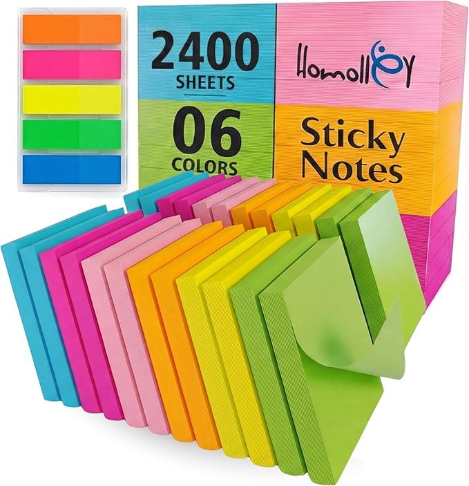 24 Pads Sticky Notes 3x3, 100 Sheet/Pad, Self-Adhesive Note Pads in 6 Bright Colors – Very Very Sticky for School, Office, Desk Use