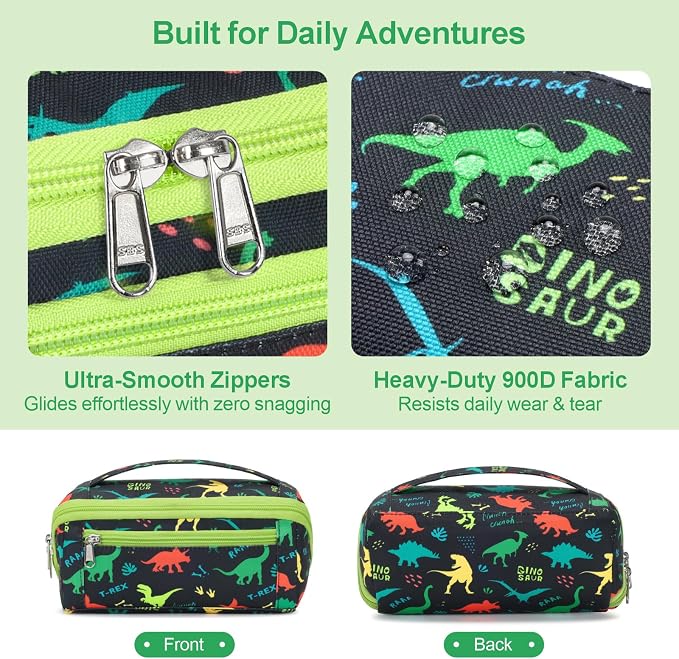 Large Pencil Case for Boys, Durable Kids Pencil Pouch for School, Wide Opening Soft Bag with Handle, Fits 50 Pens & Markers (Black Dinosaur) | Kids Pencil Case & Wide Handle, Water Resistent Organizer Box, Fits 50 Pens & Markers, Daily Use, Black Dinosaur