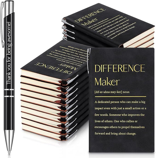 Colarr 40 Pcs Appreciation Gifts Bulk Inspirational PU Leather Notebook Journal & Pen Set Thank You Gifts for Staff, Employees, Coworkers, Nurses(Black,Difference Maker)