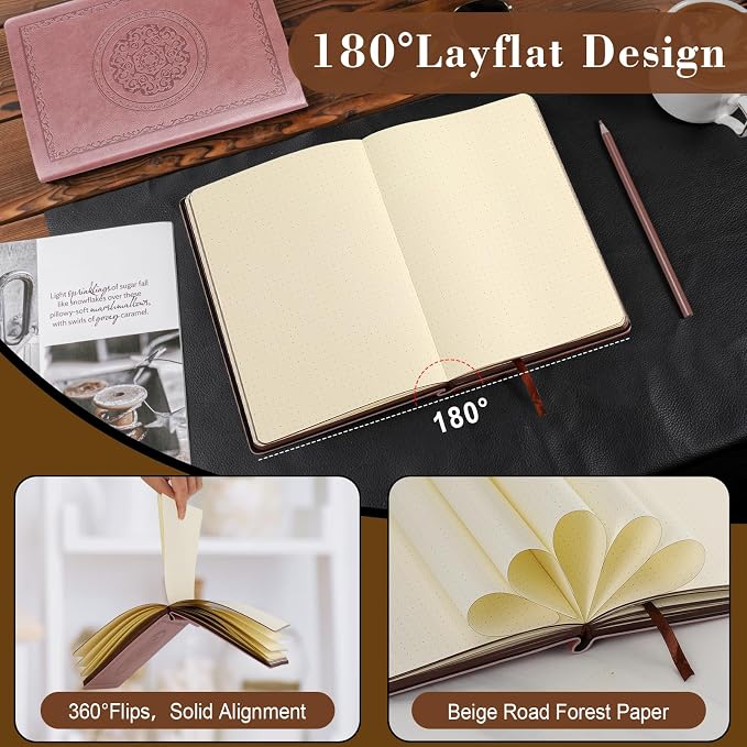 Fetinar 300 Pages Leather Dotted Journal Notebook,Softcover Leather Dotted Journal Notebook for Women Men,300 Pages Notebook for Travel,Business,Work,Office,School Note Taking,5.7'' X 8.3'',grey