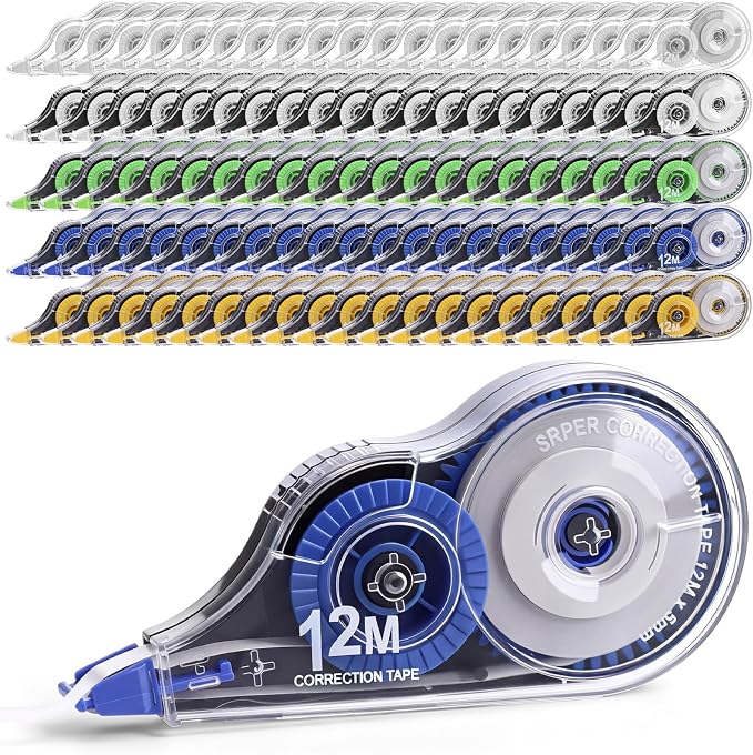 AmazingSpark 100 Pcs White Correction Tape Bulk, 39.4 Ft, Tear-resistant Easy to Use Applicator for Instant Corrections for School Office Note,Tape Width 0.2 in (5 Classic Colors)