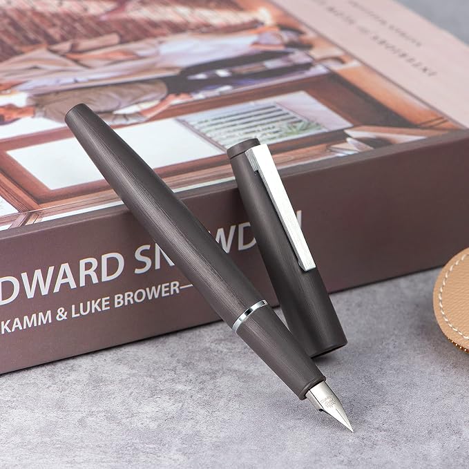 Jinhao 80 Gray Fiber Brushed Fountain Pen, Iridium Extra Fine Nib with Ink Converter, Classic Design Smooth Writing Pen (Silver Clip)