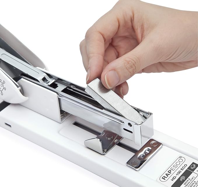 Rapesco 1461 ECO Heavy-Duty Stapler with 3200 Assorted Staples, Type 923 Heavy-Duty Staples (8/10/12/13mm), 100 Sheet Capacity, for Office, Business Proposals, School, Research Papers, White | 100 Sheet Capacity, Soft White