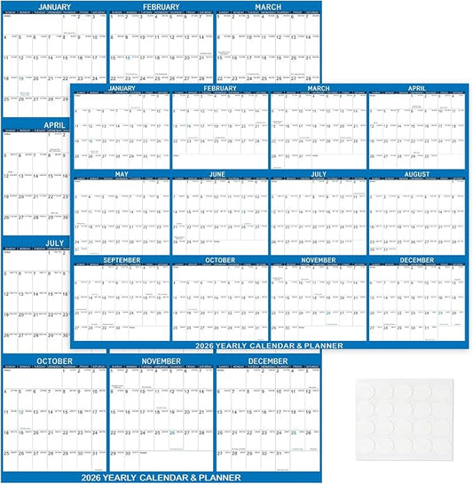 2026 Wall Calendar 24" x 36" Dry Erase Calendar for Wall from January 2026 to December 2026 12 Month Annual Large Yearly Wall Planner for Office School(Blue)