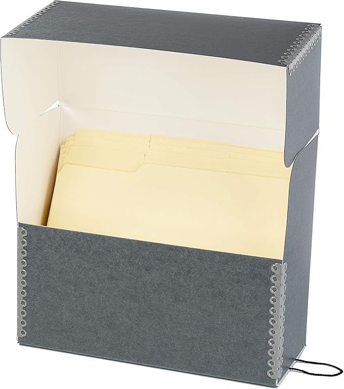 Lineco Archival Document Storage Box, Gray, 12.5" x 10.5" x 5" | Letter-Sized, Metal Edge, Acid-Free Boxboard Case, Includes 12 Folders, Organize Files, Prints, Photos