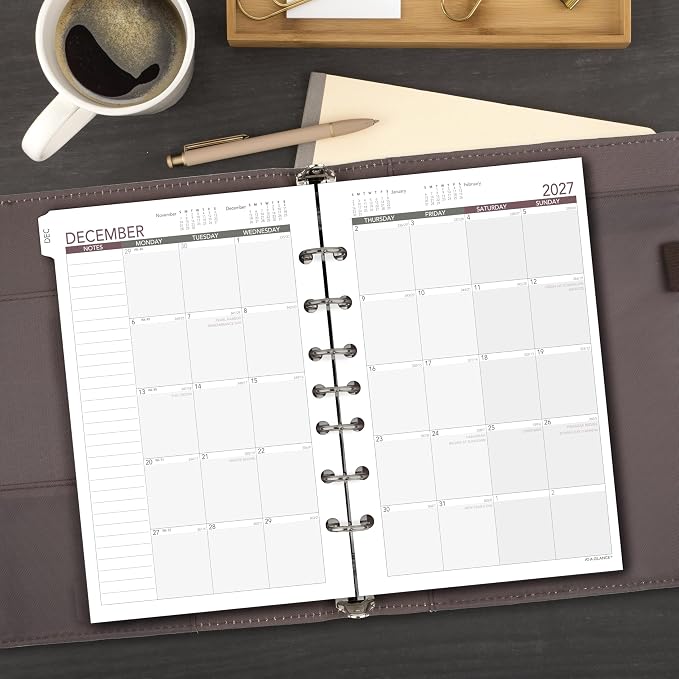 AT-A-GLANCE 2027 Planner Refill, Weekly, 5.5" x 8.5", Desk Size 4, 7-Ring Loose-Leaf (061-285Y-27)