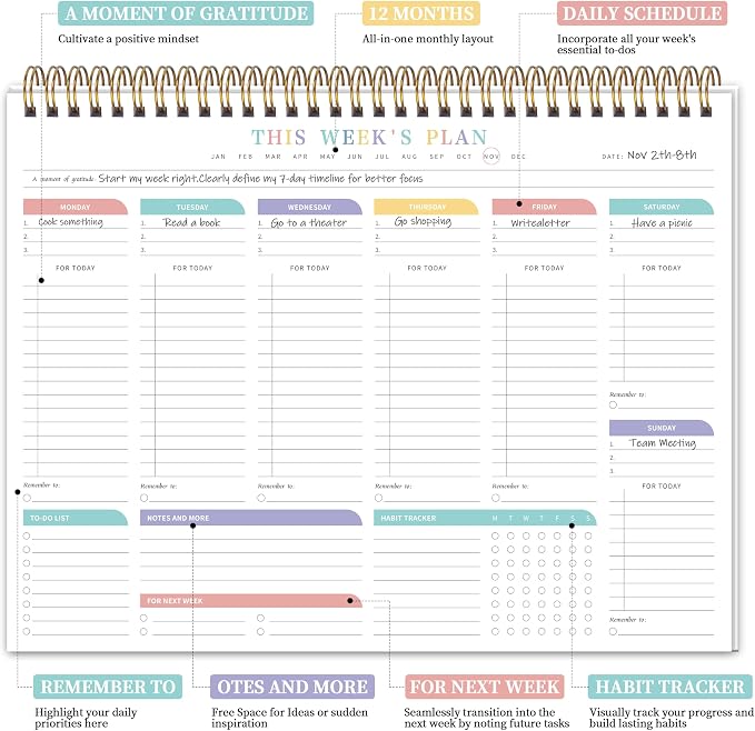 TREES Weekly To Do List Pad with 52 Undated Sheets（8.5"×11"）- Weekly Desk Notepad with Spiral Binding for Women & Man, Office, School and Home Personal Organizer