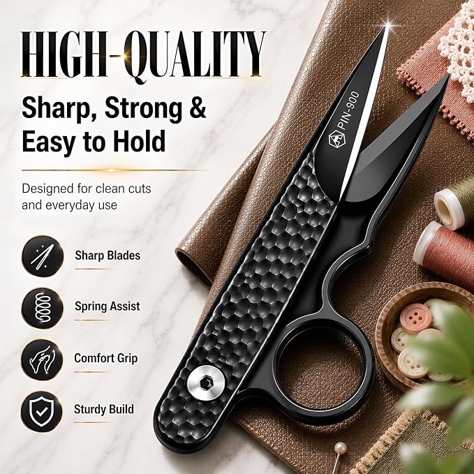 Premium Sewing Scissors, Sharp Precision Thread Snips with Stainless Steel Blades, Upgrade Small Craft Scissors with Black Hammered Handle for Embroidery, Quilting, Fabric, Leather & DIY Projects