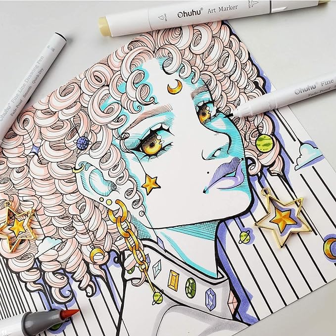 Ohuhu Fineliner Micro Drawing Pens: 8-size Tips (Ultra-fine, Fine & Brush) | Waterproof Pigment Black Ink for Illustration Drawing Journaling Sketching for Artist Beginners