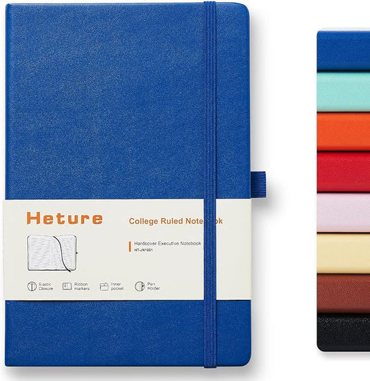 Heture Hardcover Notebooks, A5 Lined Journals Notebook for Writing 160 Pages, 8.2 x 5.5 inch, Classic Ruled Notebooks for College/Work/Travel (Blue, 1 Pack)